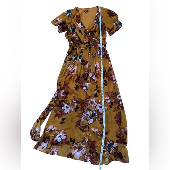SLNY High-Low Short Sleeve Floral Maxi Dress Mustard Color Size 6 - Picture 12 of 13